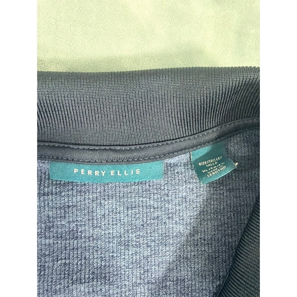Perry Ellis Mens XL Blue Heathered Quarter Zip Short Sleeve Polo Shirt - Picture 2 of 7